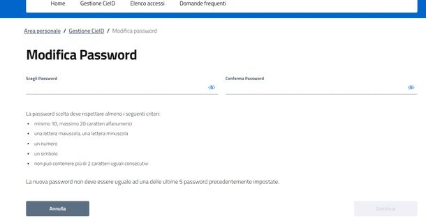 cambiare password scaduta CIE