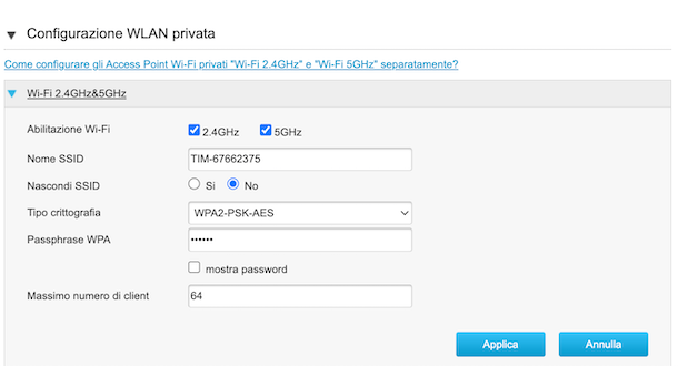 modem tim wifi password