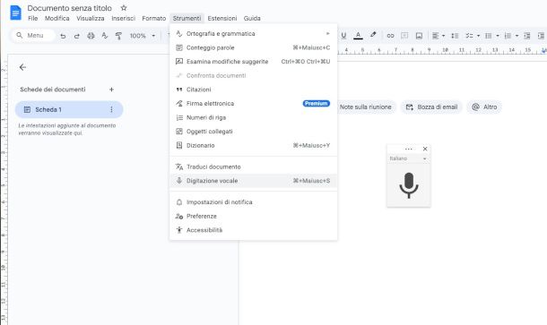 dettatura online su Google Documenti