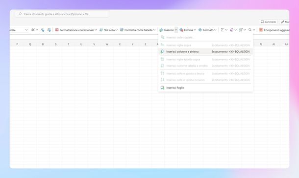 Aggiungere colonna Excel Online