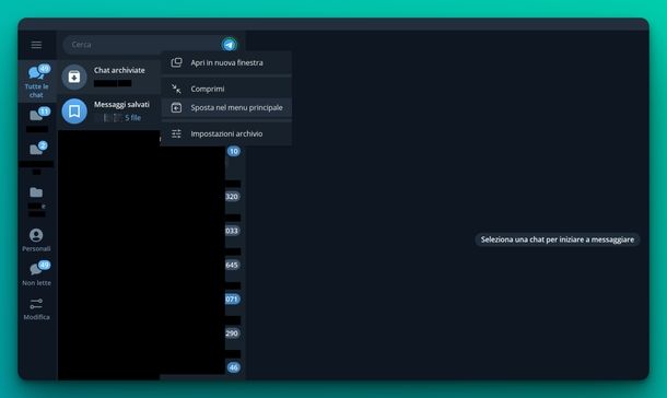 Nascondere chat archiviate Telegram Windows