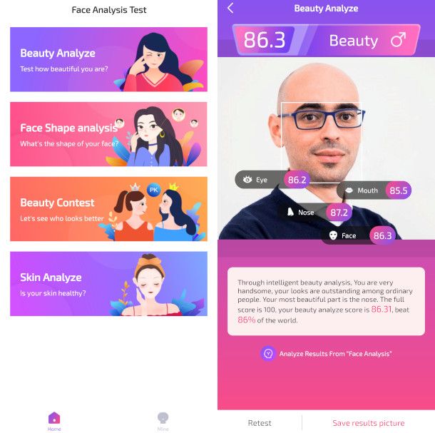 schermate app Face Analysis