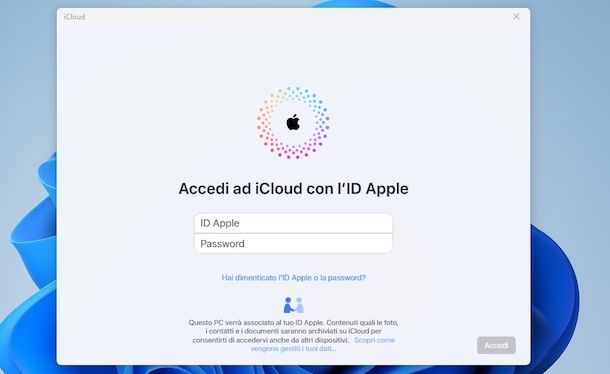 Impostare account Apple su PC Windows