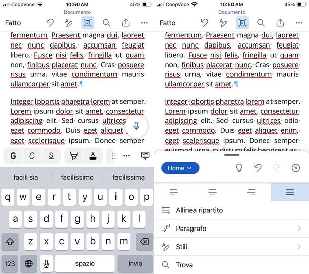 come togliere segno paragrafo Word app