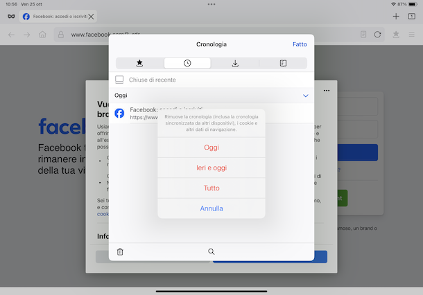 Cancellare cronologia Firefox su iPad