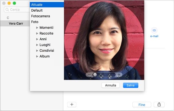 cambiare foto contatto Mac