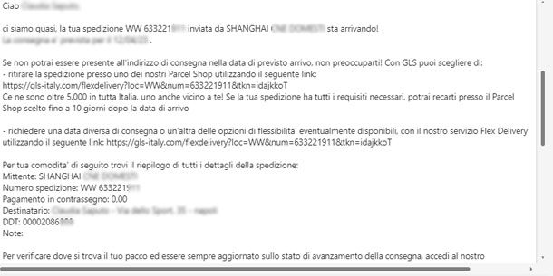 Email per riprogrammare consegna GLS