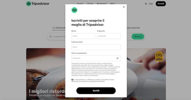 Creare account TripAdvisor