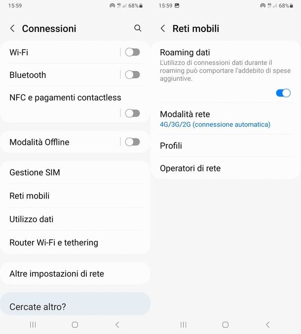 come attivare roaming su Android