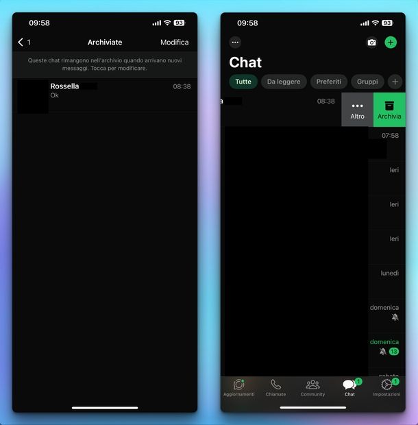 Chat archiviate WhatsApp iPhone