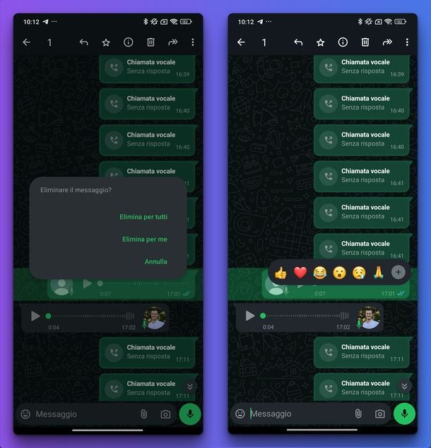 Eliminare messaggio vocale WhatsApp Android