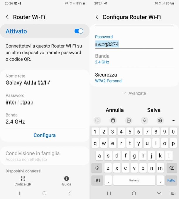 come cambiare password hotspot Samsung