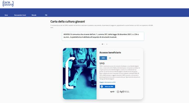 Accesso Carta Cultura Giovani