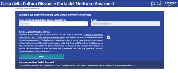 Convertire Carta Cultura Giovani su Amazon