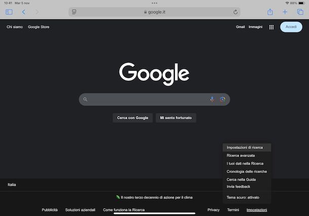 Cambiare lo sfondo di Google su iPad