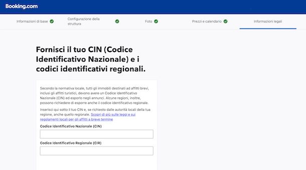 Inserire CIN su Booking in fase di registrazione