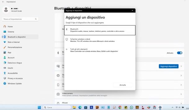 come associare dispositivo Bluetooth Windows 11