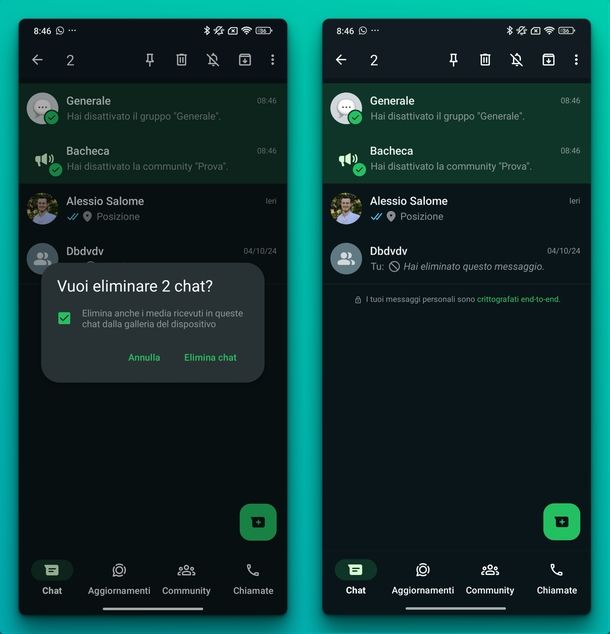 Eliminare gruppi chat WhatsApp Android