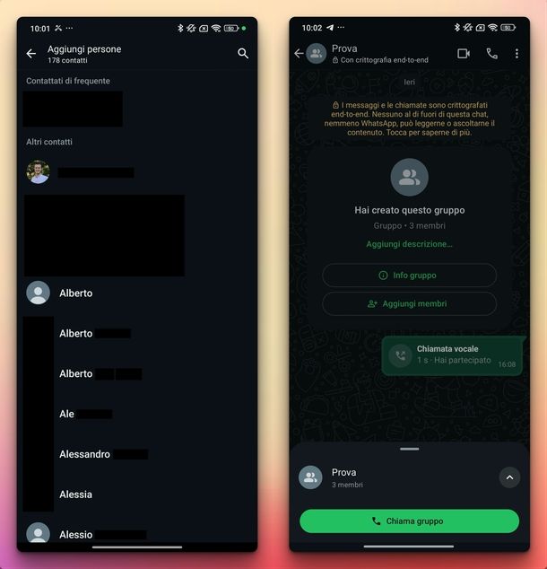 Chiamate vocale gruppo WhatsApp Android
