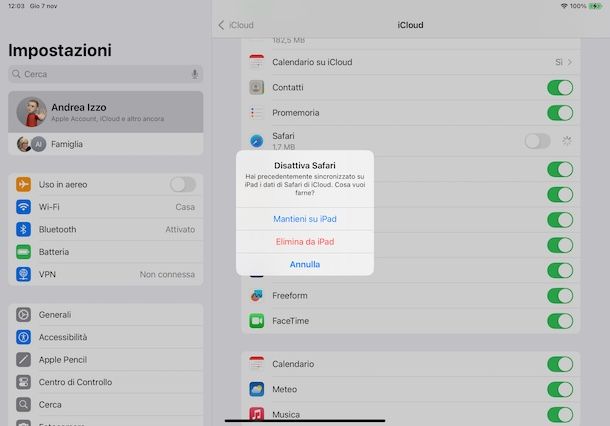 Togliere sincronizzazione Safari su iPad