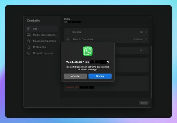 Bloccare chiamate numeri sconosciuti WhatsApp macOS