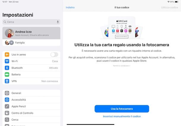 Riscattare Apple Gift Card da iPad