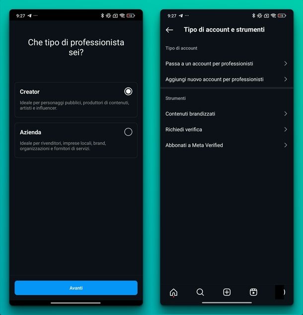 Cambiare tipo account Instagram Android