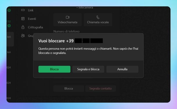 Bloccare messaggi numeri sconosciuti WhatsApp Windows