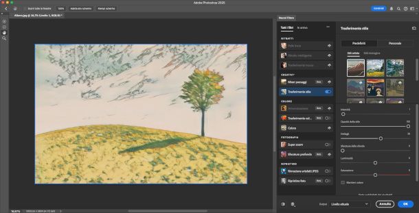 schermata Neural filters su Photoshop