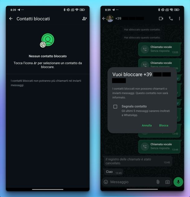 Bloccare messaggi numeri sconosciuti WhatsApp Android