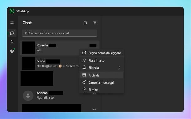 Chat archiviate WhatsApp Windows