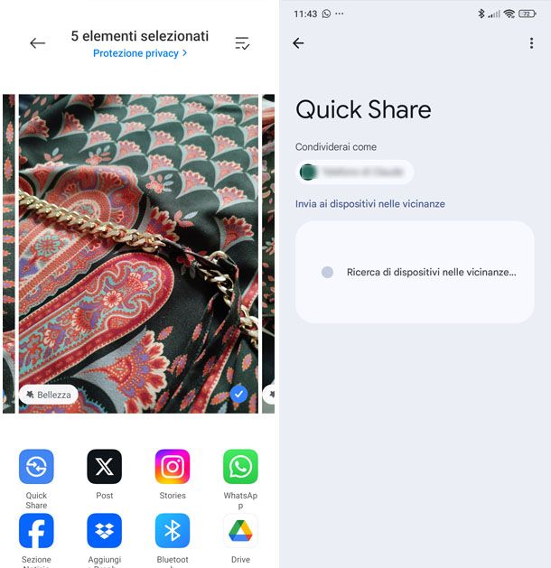 Invio file con Quick Share