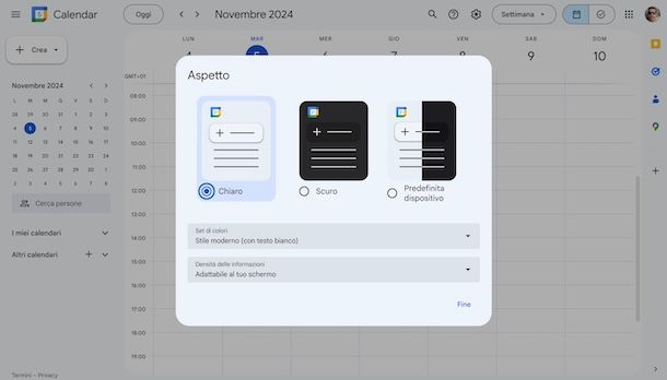 Cambiare lo sfondo di Google Calendar