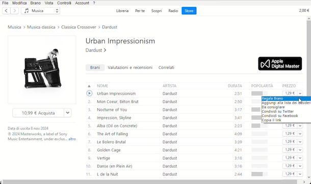 Regalare canzone iTunes da PC Windows