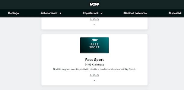 Disdire NOW Sport