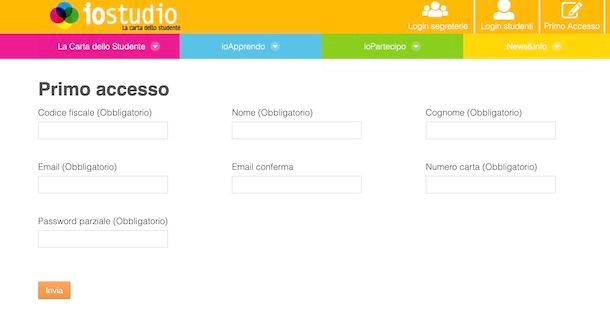 Primo accesso ioStudio