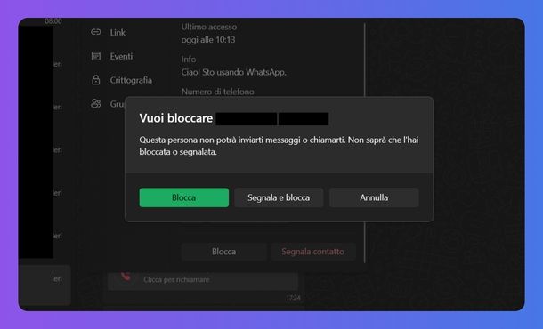 Bloccare contatto WhatsApp Windows