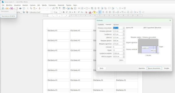 strumento di creazione etichette su LibreOffice