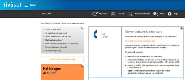 Riattivazione scheda tivùsat telefonica