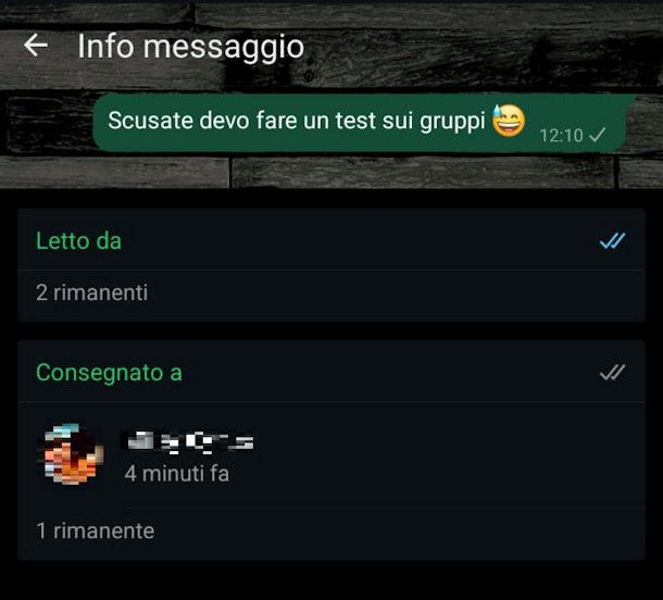 Info messaggio su WhatsApp