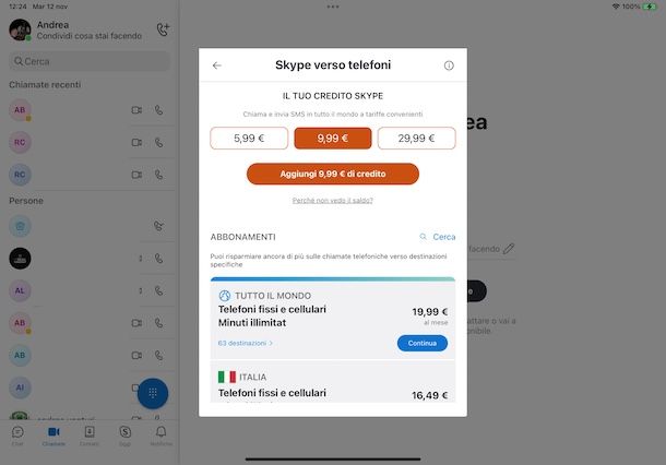 Chiamare su iPad con Skype