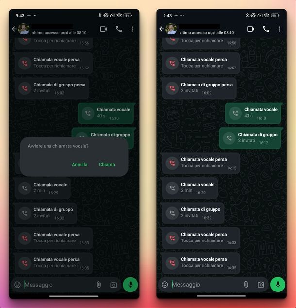 Chiamata vocale chat WhatsApp Android