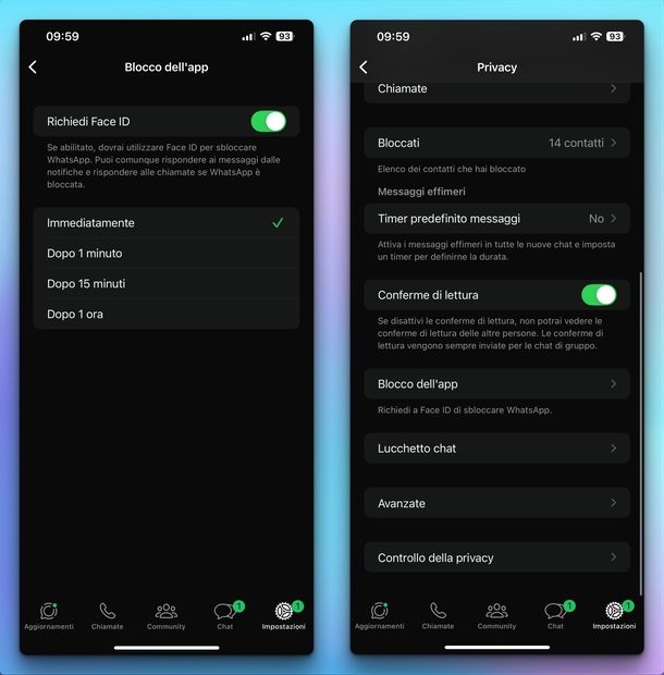 Blocco app WhatsApp iPhone