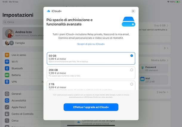 Attivare iCloud+ su iPad