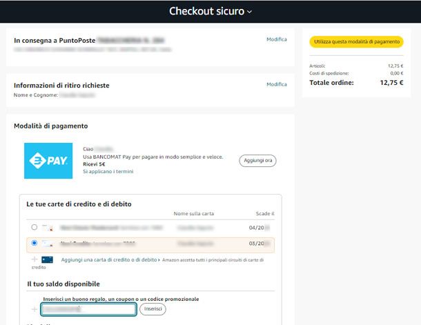 Pagare con Codice Amazon
