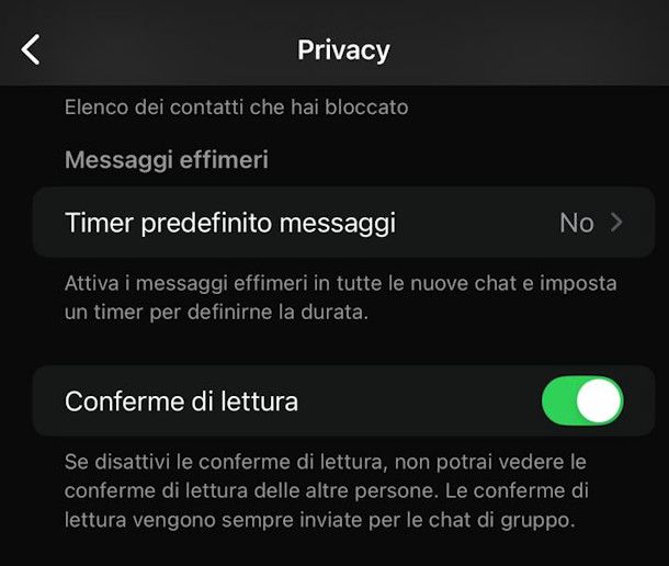 Attivare conferme lettura WhatsApp