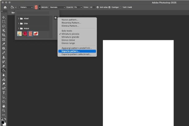 importare modelli pattern su Photoshop