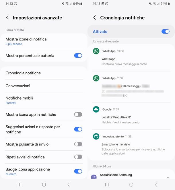 come vedere la cronologia delle notifiche vecchie Android