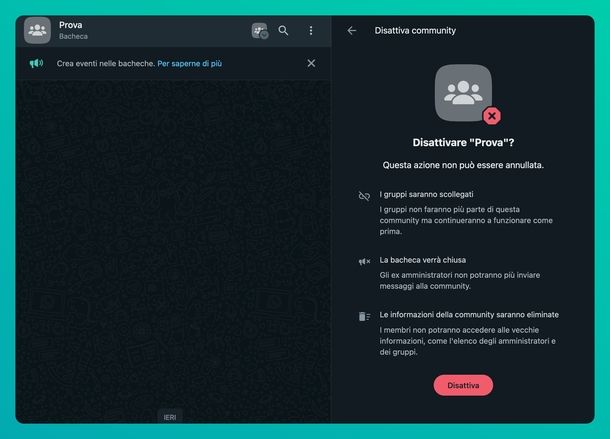 Disattivare community WhatsApp Web