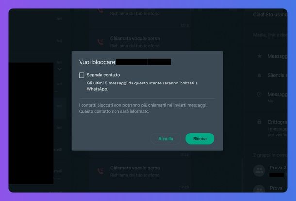 Bloccare contatto WhatsApp Web